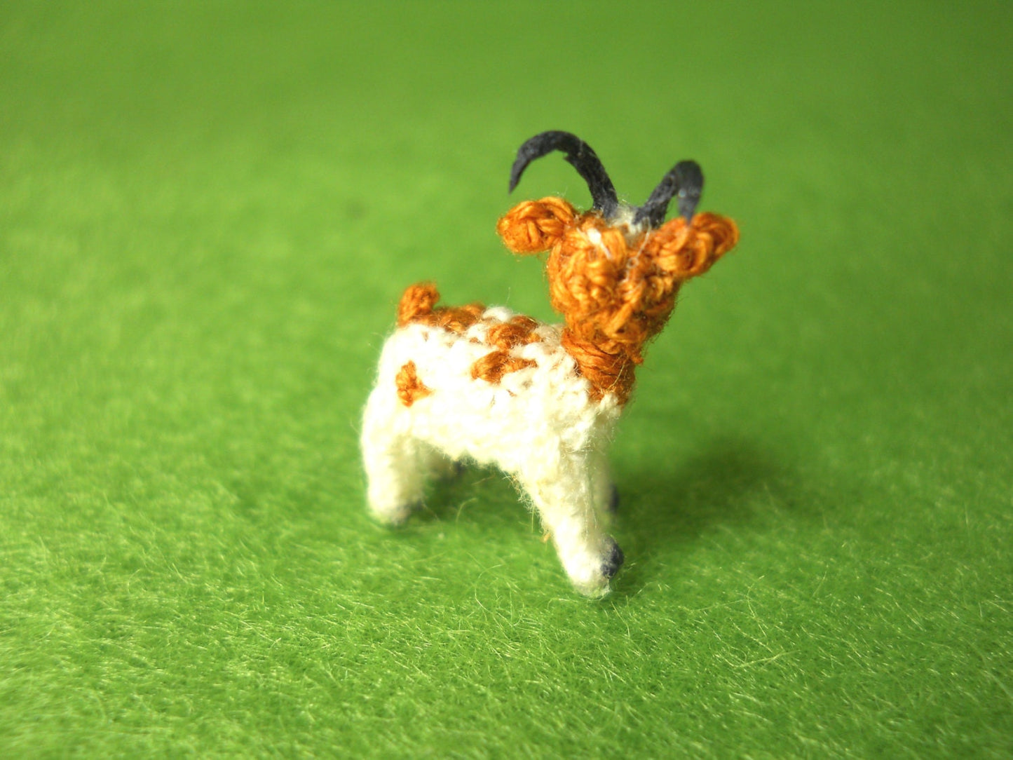 1/2 Inch Amigurumi Goat, White Brown - Micro Miniature Crochet Stuffed Animal - Made To Order
