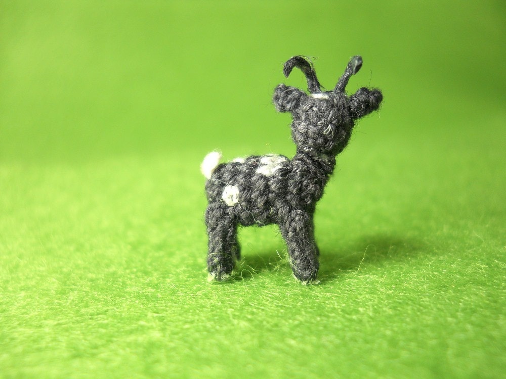 1/2 Inch Mini Goat, White Grey - Micro Miniature Crochet Stuffed Animal - Made To Order
