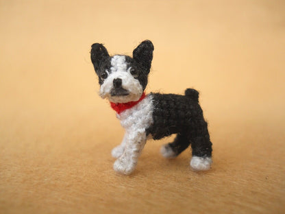 Boston Terrier - Tiny Crochet Micro Amigurumi Dog stuffed Animal - Made To Order
