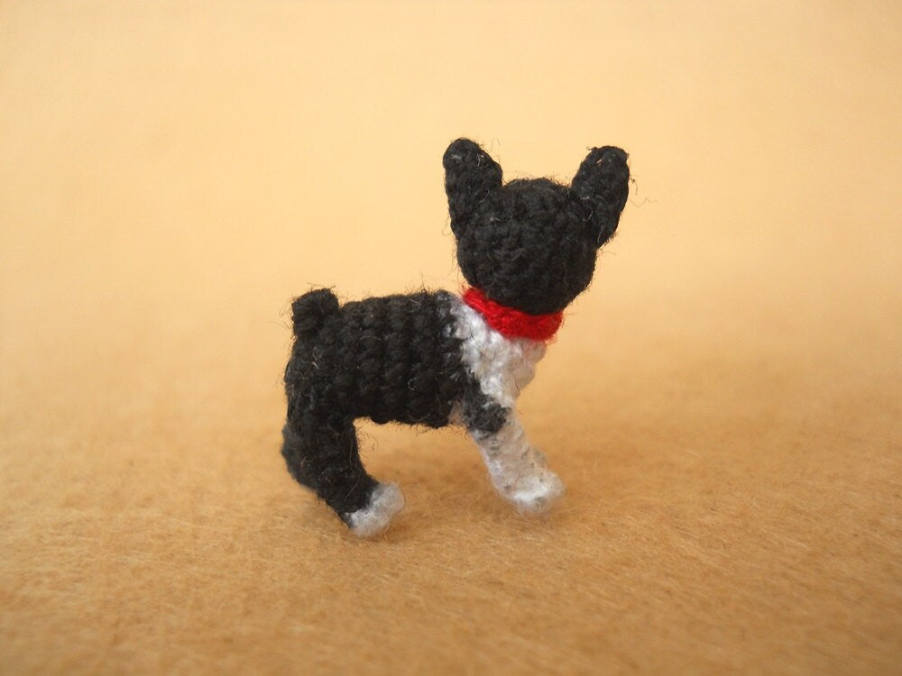 Boston Terrier - Tiny Crochet Micro Amigurumi Dog stuffed Animal - Made To Order
