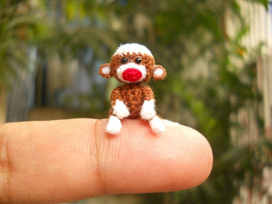Mini Sock Monkey 1 Inch - Tiny Crochet Amigurumi Stuffed Animal - Made To Order