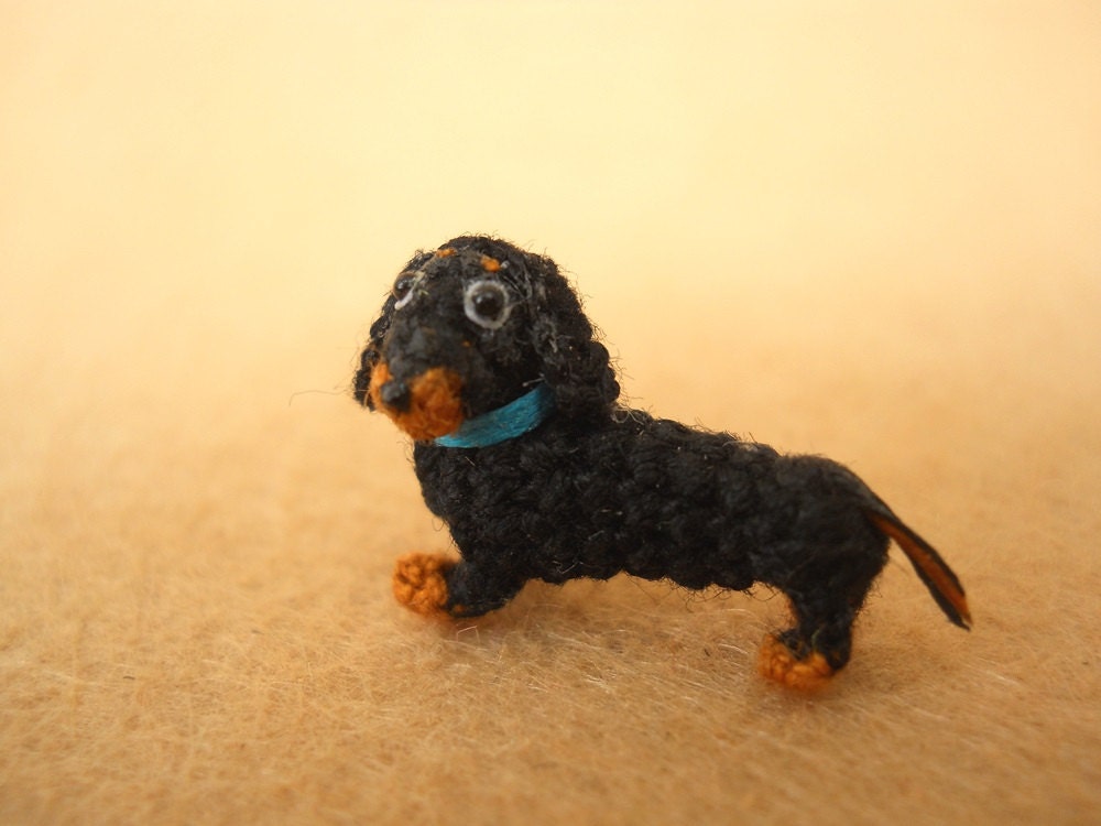 0.6 Inch Miniature Dachshund Sausage Dog Amigurumi - Tiny Crochet Black Brown Dog Dachshunds - Made To Order