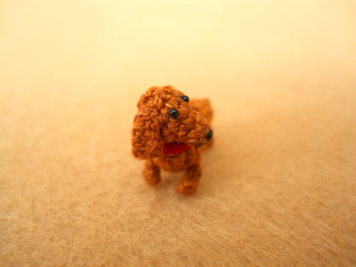 0.6 Inch Brown Dachshund - Micro Mini Crochet Dog Stuffed Animal - Made To Order