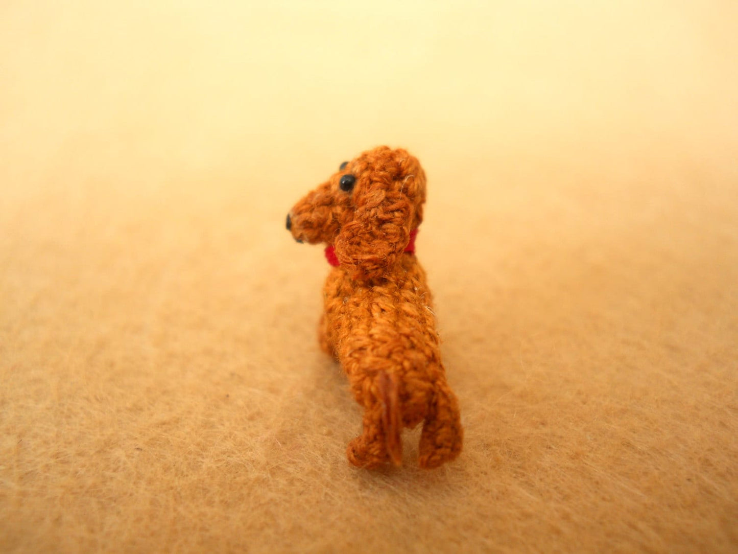 0.6 Inch Brown Dachshund - Micro Mini Crochet Dog Stuffed Animal - Made To Order