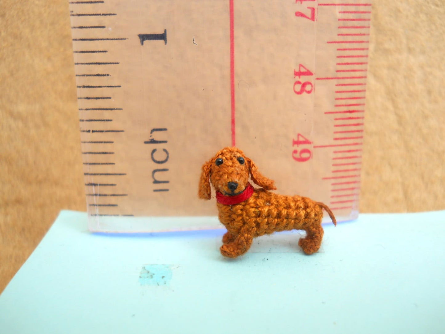 0.6 Inch Brown Dachshund - Micro Mini Crochet Dog Stuffed Animal - Made To Order