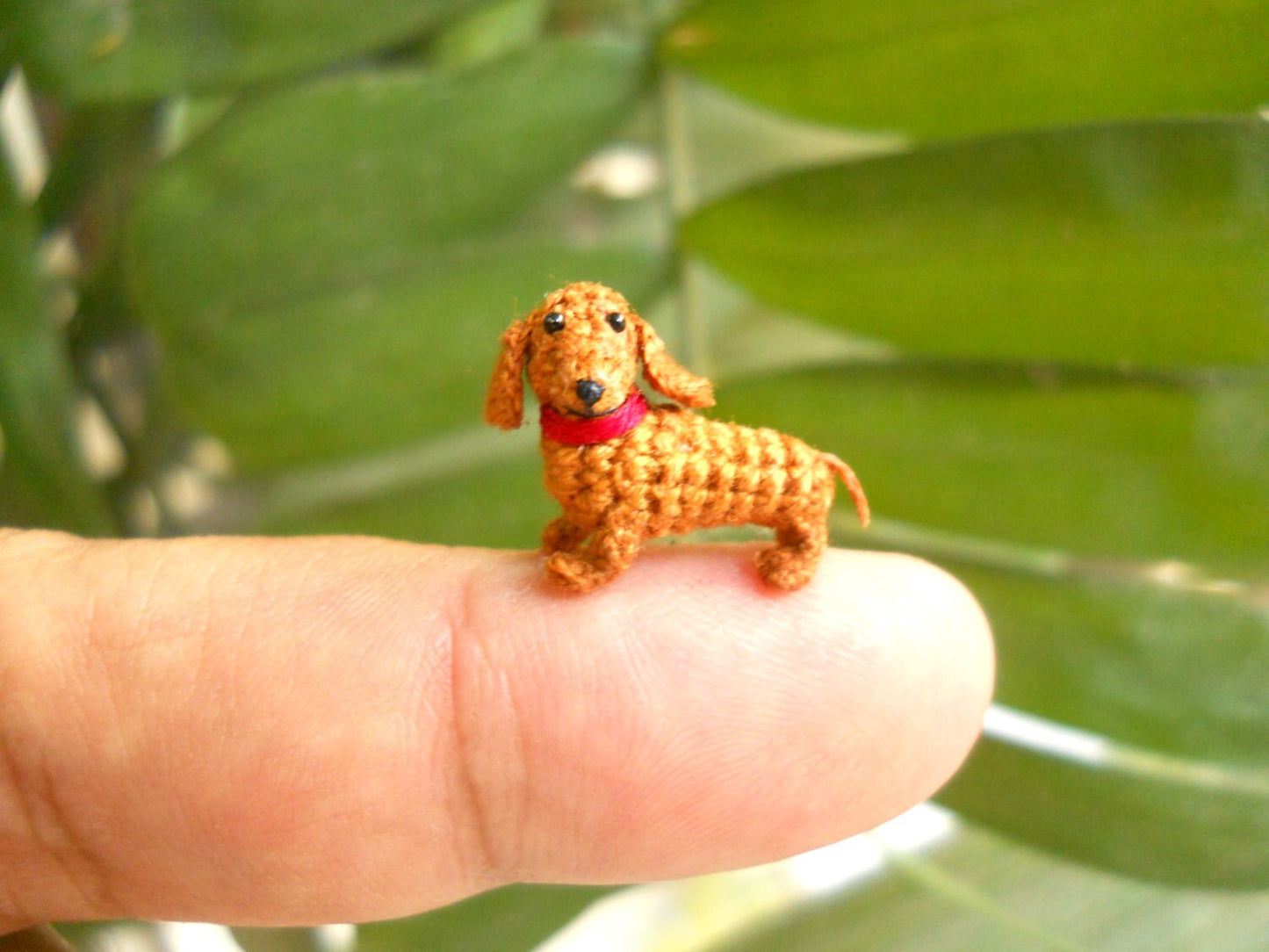 0.6 Inch Brown Dachshund - Micro Mini Crochet Dog Stuffed Animal - Made To Order