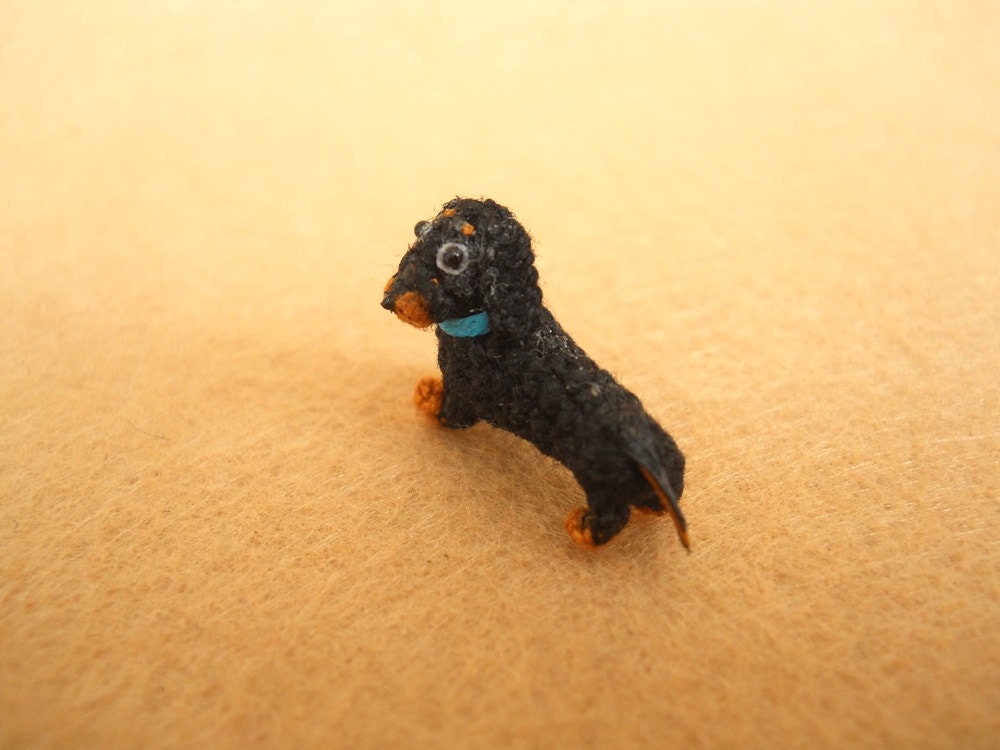 0.6 Inch Miniature Dachshund Sausage Dog Amigurumi - Tiny Crochet Black Brown Dog Dachshunds - Made To Order