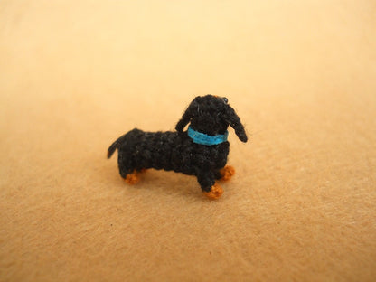 0.6 Inch Miniature Dachshund Sausage Dog Amigurumi - Tiny Crochet Black Brown Dog Dachshunds - Made To Order