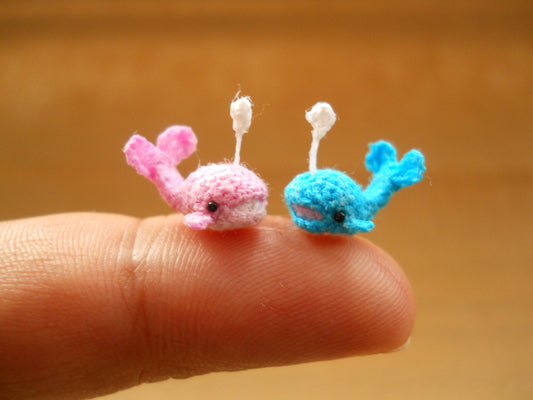 Whale Couple In Love - Micro Mini Crochet Pink and Blue Whale - Made to Order