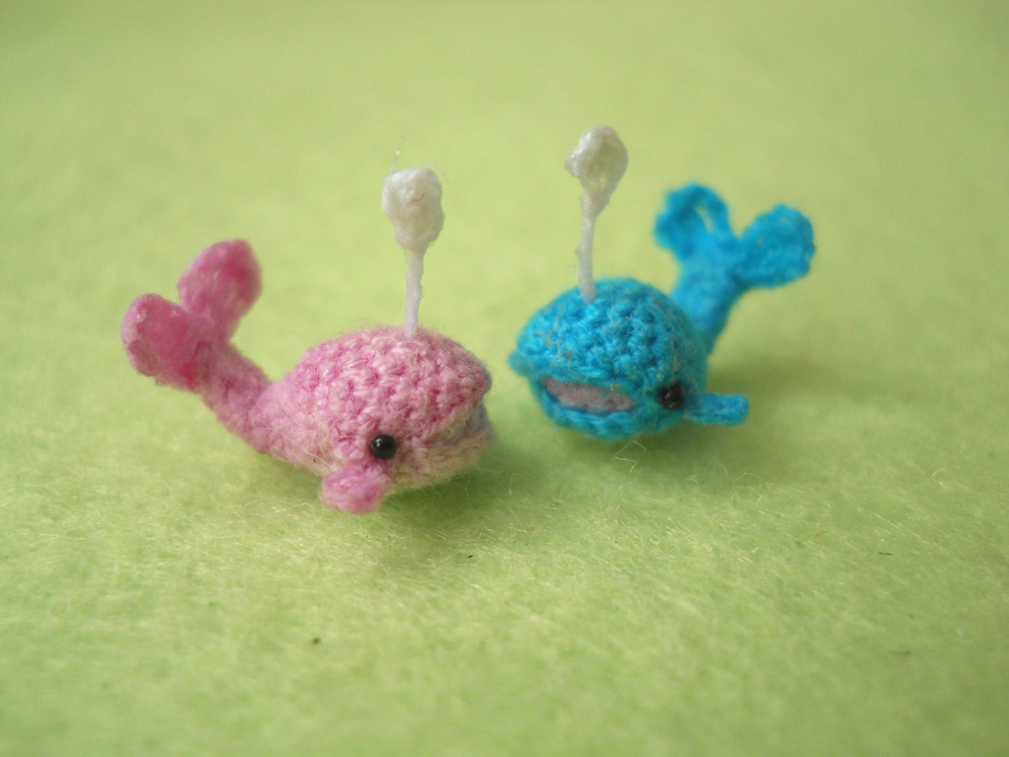 Whale Couple In Love - Micro Mini Crochet Pink and Blue Whale - Made to Order