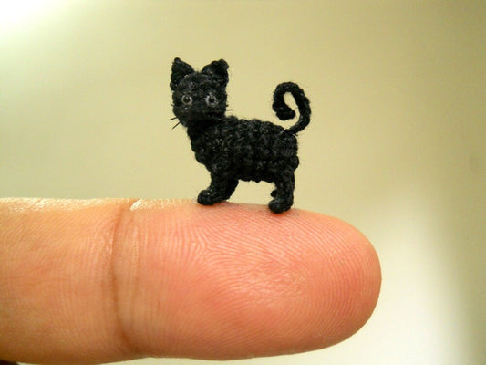 Miniature Black Cat 1/2 Inch - Micro Mini Amigurumi Crochet Cat Kitten - Made to Order
