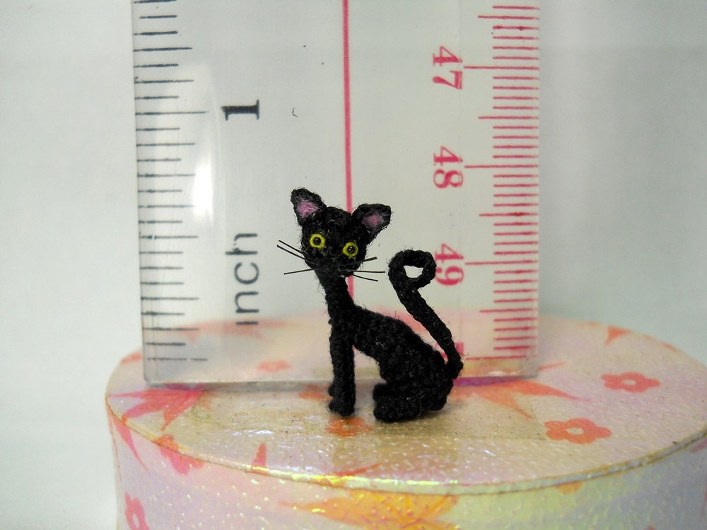 Lovely Black Cat 0.8 inch - Micro Mini Amigurumi Art Decor Crochet Cat Kitten - Made to Order
