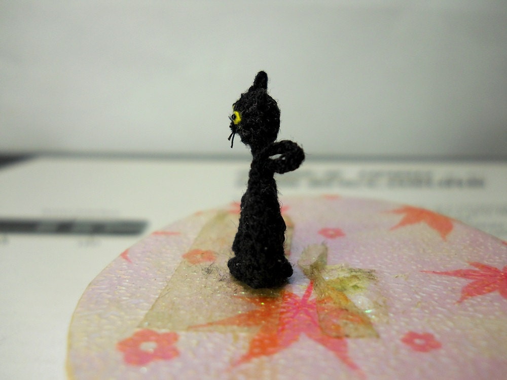 Lovely Black Cat 0.8 inch - Micro Mini Amigurumi Art Decor Crochet Cat Kitten - Made to Order