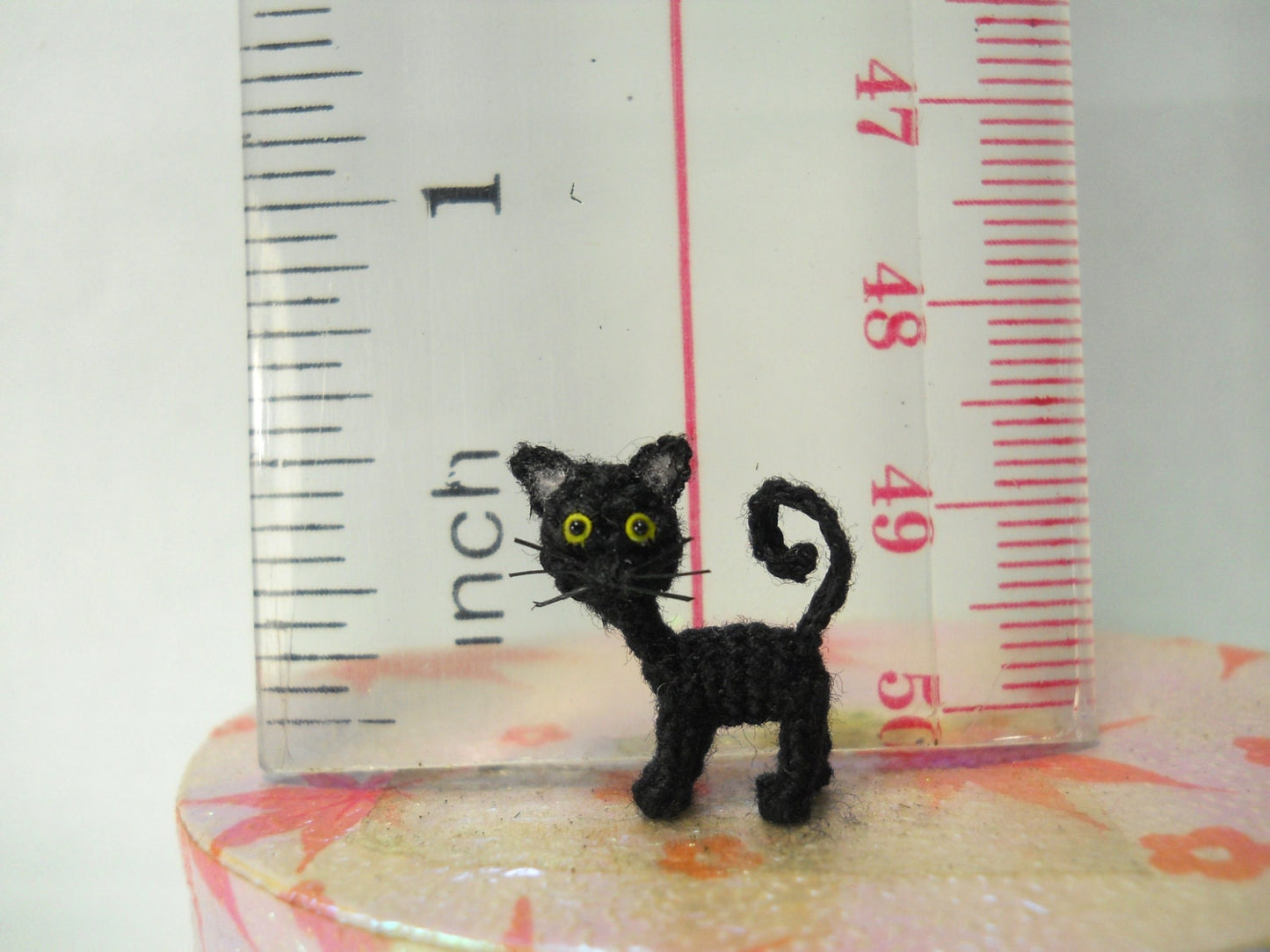 Cute Black Cat - Micro Mini Amigurumi Art Decor Crochet Cat Kitten - Made to Order