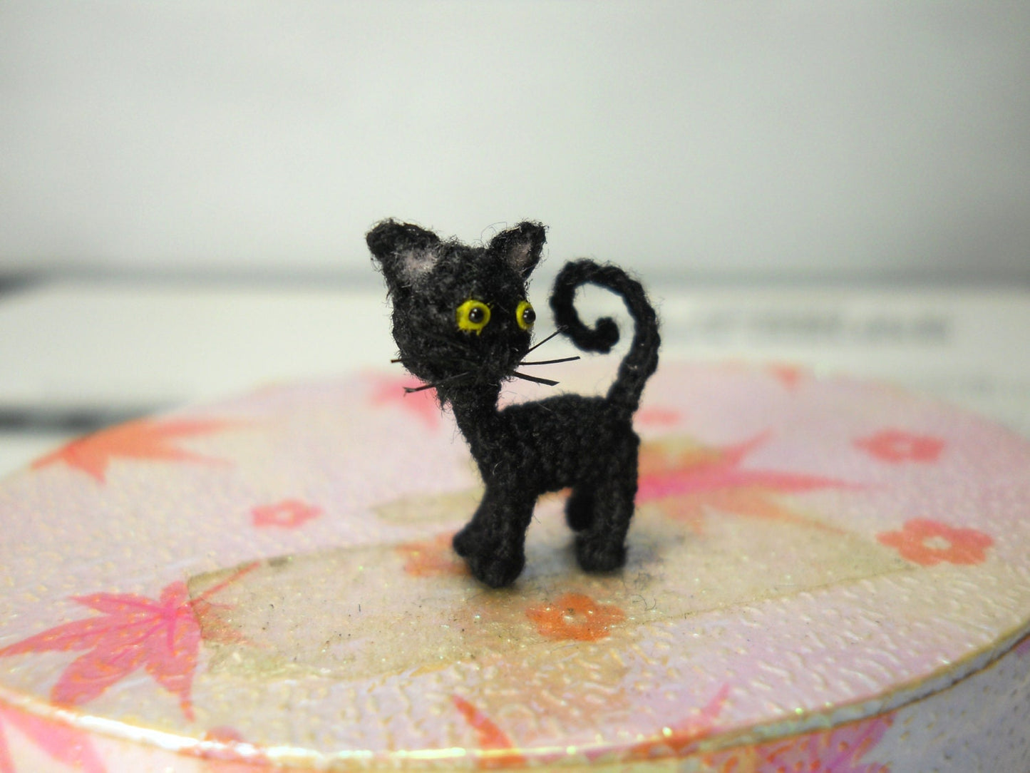Cute Black Cat - Micro Mini Amigurumi Art Decor Crochet Cat Kitten - Made to Order