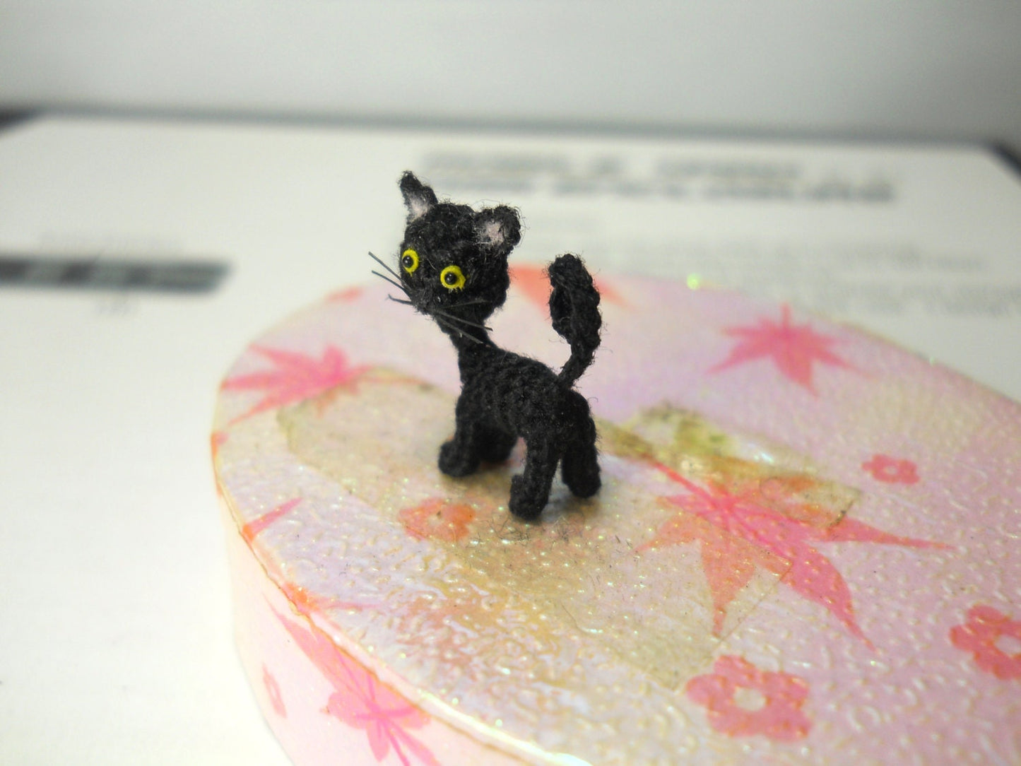 Cute Black Cat - Micro Mini Amigurumi Art Decor Crochet Cat Kitten - Made to Order