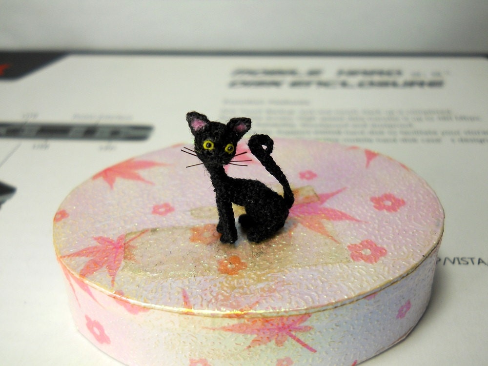 Lovely Black Cat 0.8 inch - Micro Mini Amigurumi Art Decor Crochet Cat Kitten - Made to Order