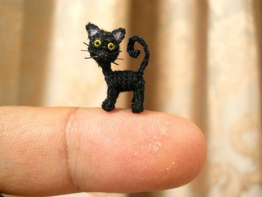 Cute Black Cat - Micro Mini Amigurumi Art Decor Crochet Cat Kitten - Made to Order