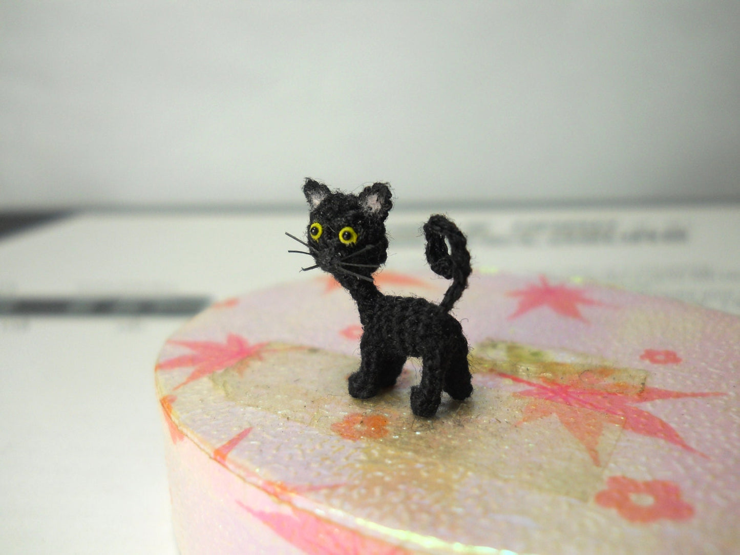Cute Black Cat - Micro Mini Amigurumi Art Decor Crochet Cat Kitten - Made to Order