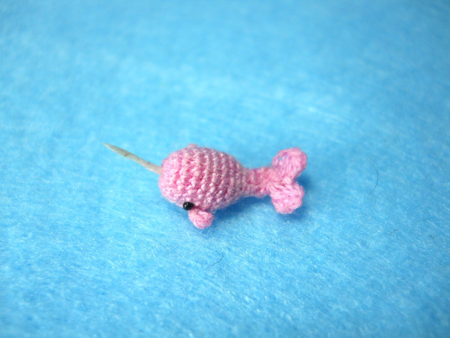 Micro Mini Pink Narwhal - Miniature Crochet Whale Stuffed Animal - Made to Order