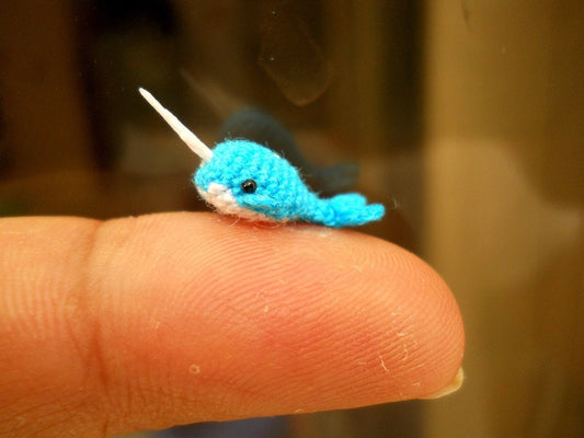 Dollhouse Miniature Blue Narwhal - Tiny Crochet Mini Whale Stuffed Animal - Made to Order