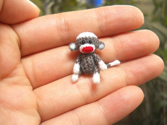 Tiny Sock Monkey 1 inch - Micro Amigurumi Crochet Miniature Sock Monkey Stuff Animal - Made To Order