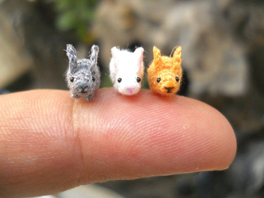 Teeny Tiny Bunny Rabbit - Micro Crochet Tiny Stuffed Animals - Set of 3 Rabbits - Made To Order