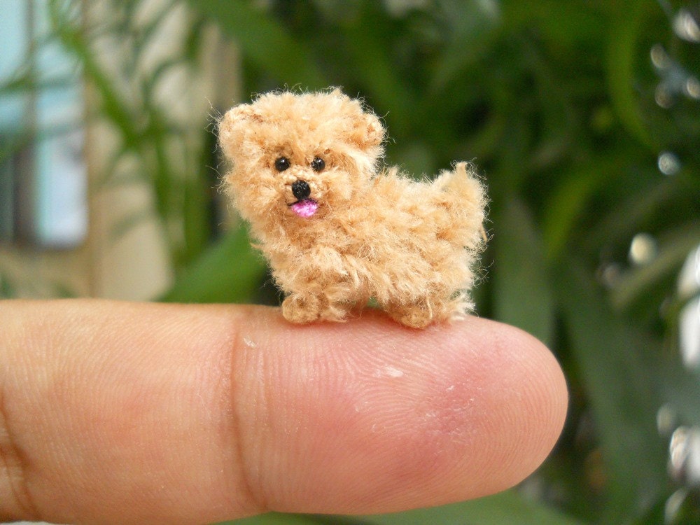 Mini Fawn Maltese Amigurumi - Tiny Crochet Miniature Dog Stuffed Animals - Made To Order