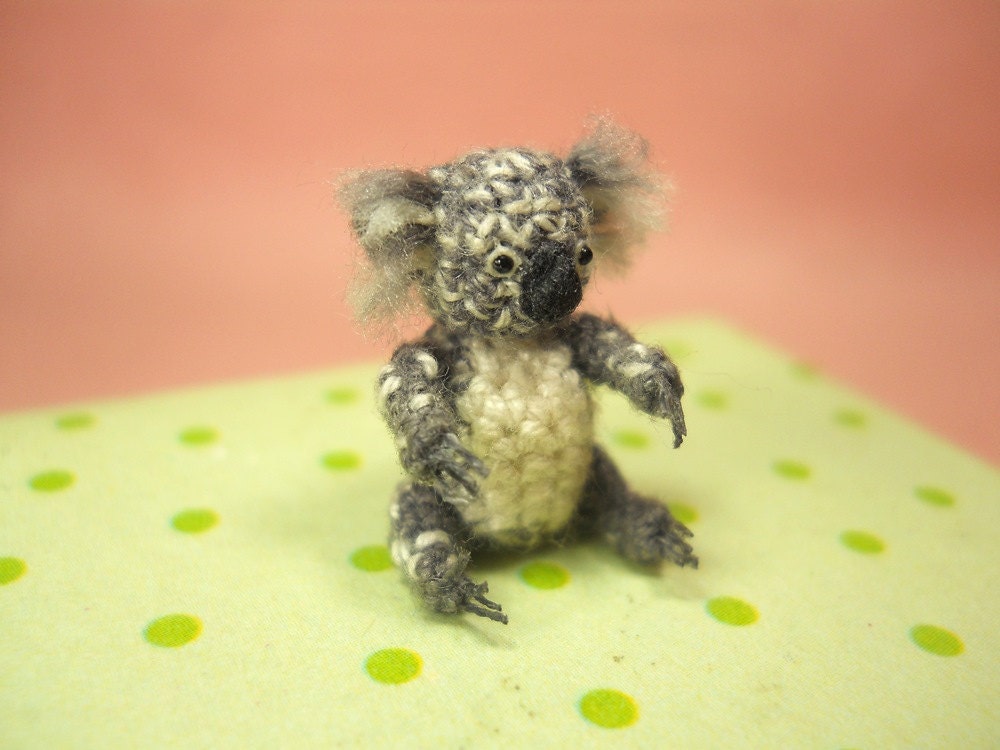Miniature Koala Bear Amigurumi - Micro Crochet Bear Stuffed Animal - Made To Order