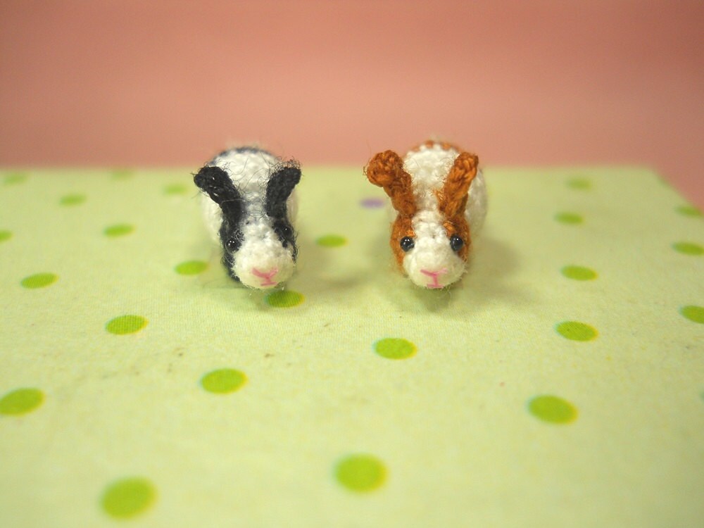 Miniature Bunny Rabbit Amigurumi - Micro Crochet Tiny Stuff Animals - Set of 2 Rabbits - Made To Order