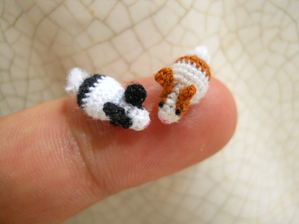 Miniature Bunny Rabbit Amigurumi - Micro Crochet Tiny Stuff Animals - Set of 2 Rabbits - Made To Order