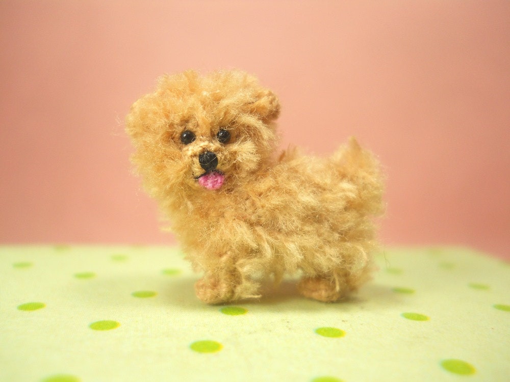 Mini Fawn Maltese Amigurumi - Tiny Crochet Miniature Dog Stuffed Animals - Made To Order