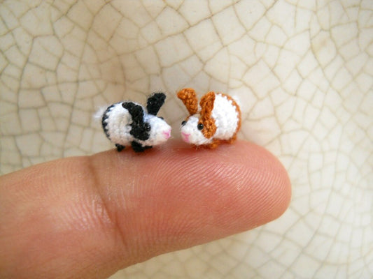 Miniature Bunny Rabbit Amigurumi - Micro Crochet Tiny Stuff Animals - Set of 2 Rabbits - Made To Order