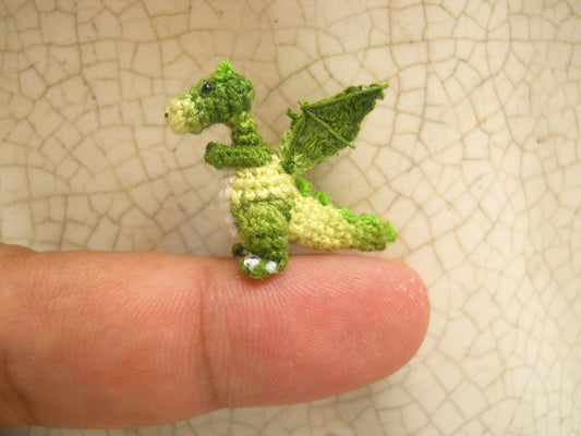 Green Dragon Winged - Tiny Crochet Miniature Dino Stuffed Animals - Made To Order