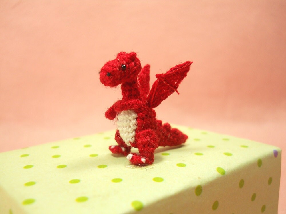 Red Dragon Winged - Tiny Crochet Miniature Dino Stuffed Animals - Made To Order