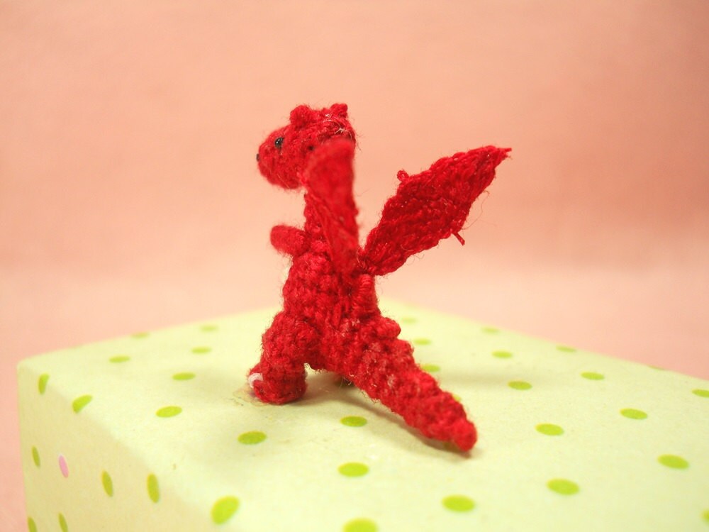 Red Dragon Winged - Tiny Crochet Miniature Dino Stuffed Animals - Made To Order