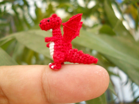 Red Dragon Winged - Tiny Crochet Miniature Dino Stuffed Animals - Made To Order