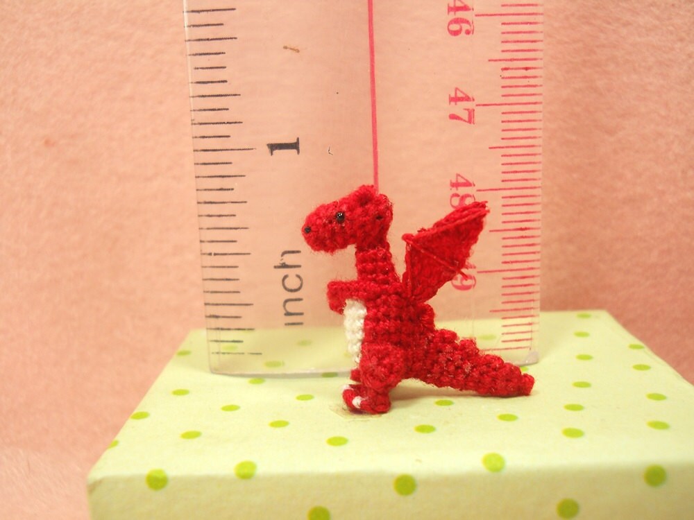 Red Dragon Winged - Tiny Crochet Miniature Dino Stuffed Animals - Made To Order