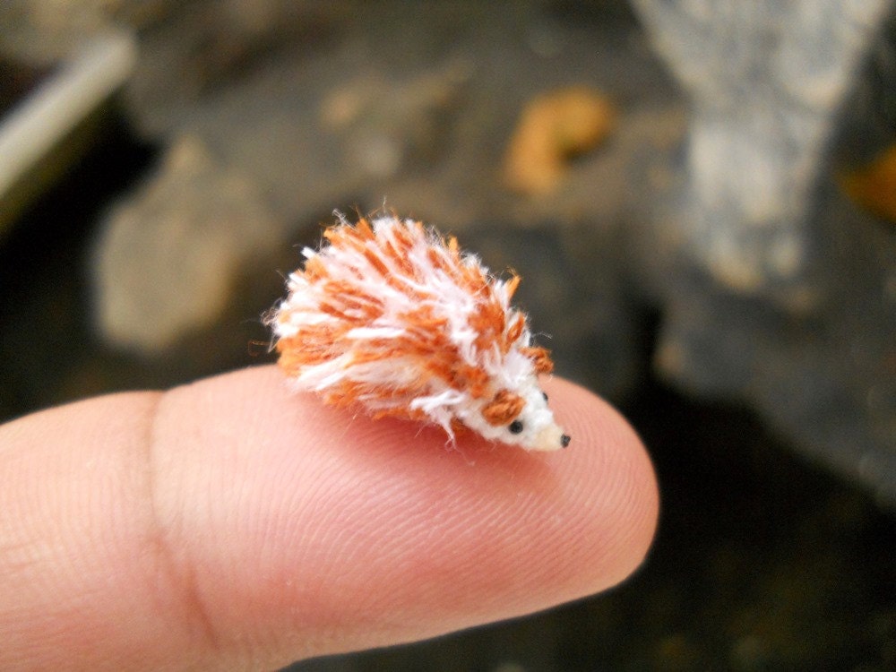 Mini Hedgehog Amigurumi - Micro Crochet Miniature Tiny Stuffed Animals - Made To Order