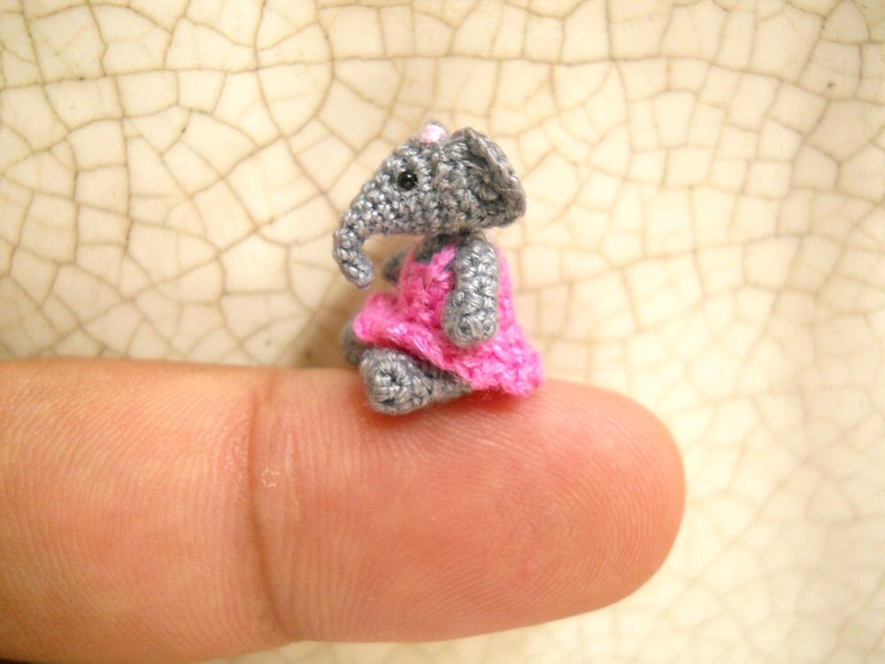 Little Elephant Girl - Micro Amigurumi Crochet Elephant Stuffed Animal - Made To Order