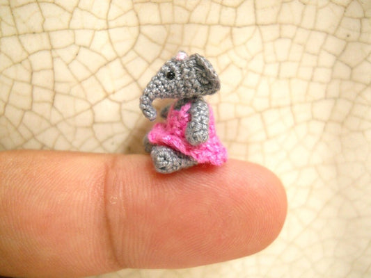 Little Elephant Girl - Micro Amigurumi Crochet Elephant Stuffed Animal  - Made To Order