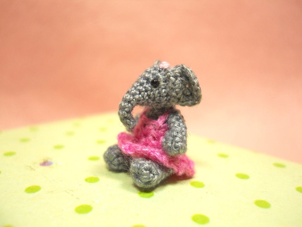 Little Elephant Girl - Micro Amigurumi Crochet Elephant Stuffed Animal - Made To Order
