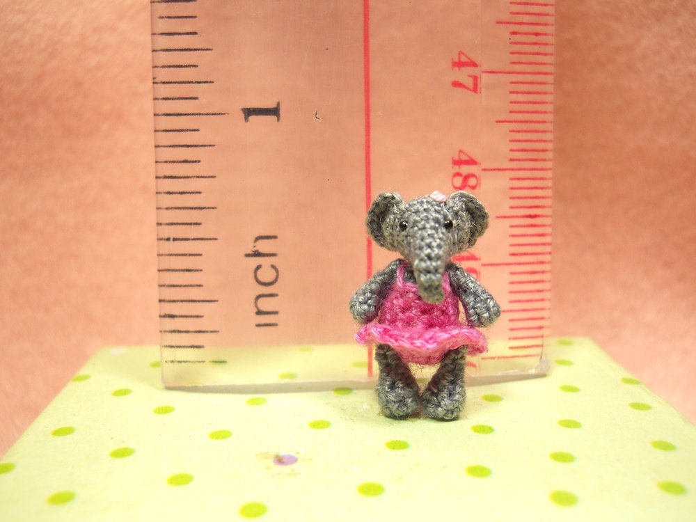 Little Elephant Girl - Micro Amigurumi Crochet Elephant Stuffed Animal - Made To Order