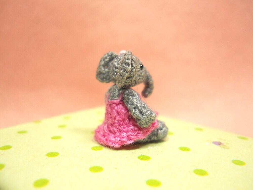 Little Elephant Girl - Micro Amigurumi Crochet Elephant Stuffed Animal - Made To Order