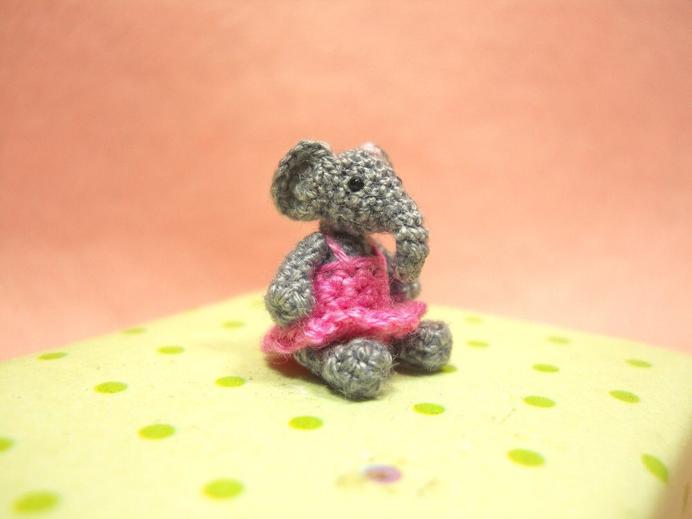 Little Elephant Girl - Micro Amigurumi Crochet Elephant Stuffed Animal - Made To Order