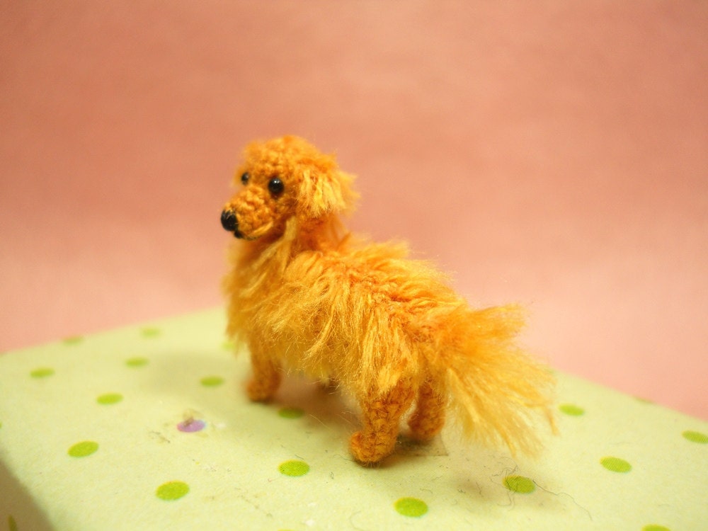Miniature Golden Retriever - Tiny Amigurumi Crocheted Dog Stuffed Animal - Made To Order