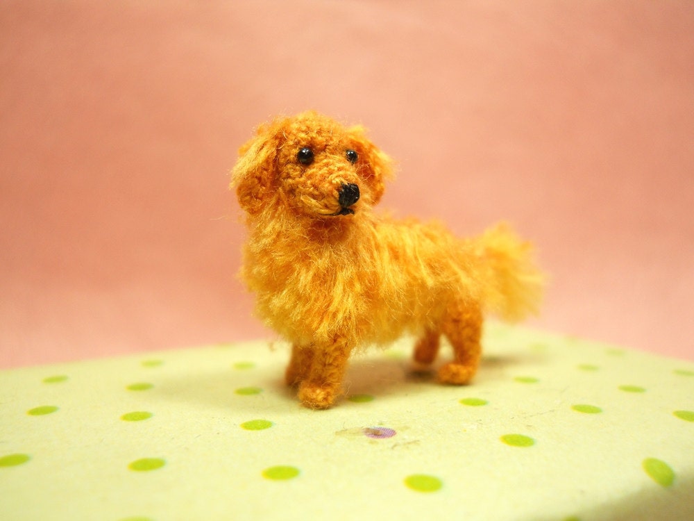 Miniature Golden Retriever - Tiny Amigurumi Crocheted Dog Stuffed Animal - Made To Order