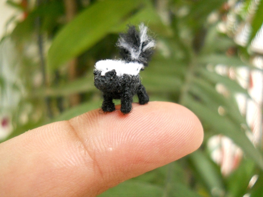 Miniature Skunk - Micro Mini Polecat Amigurumi Crochet Art Tiny Doll Animal - Made To Order