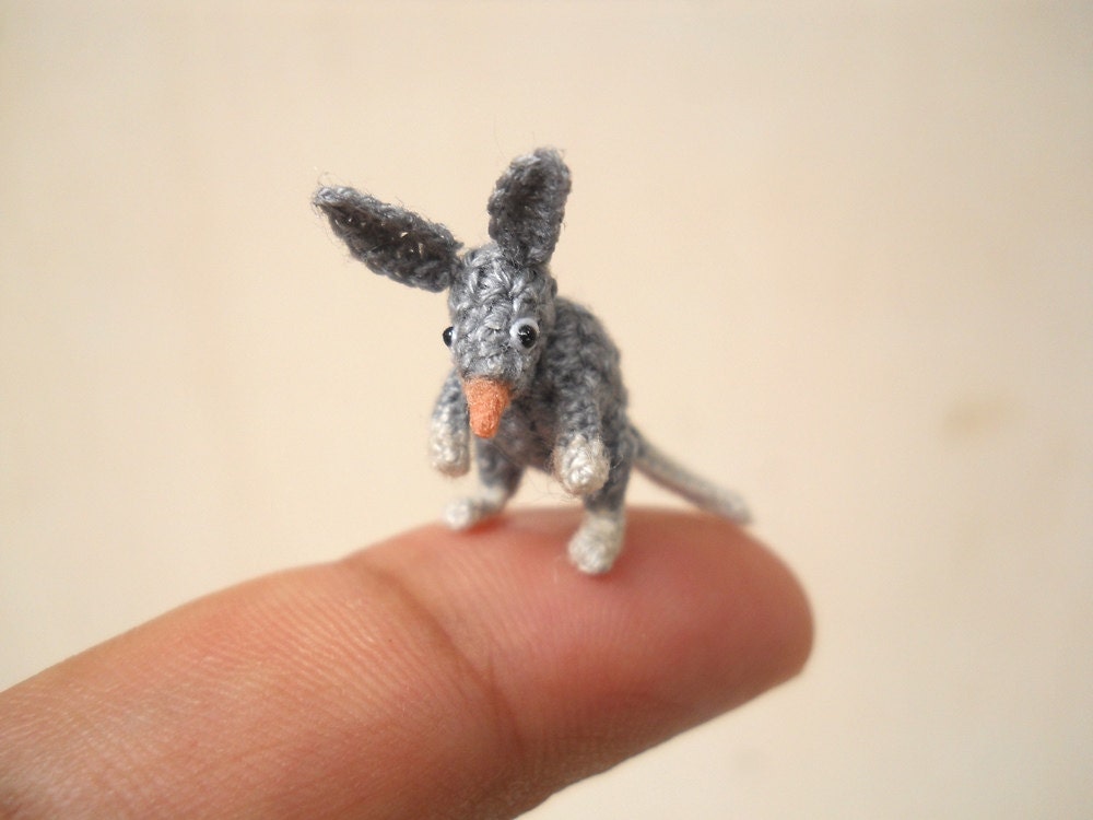 Micro Mini Bilby Amigurumi - Miniature Crochet Mouse Stuffed Animals - Made To Order