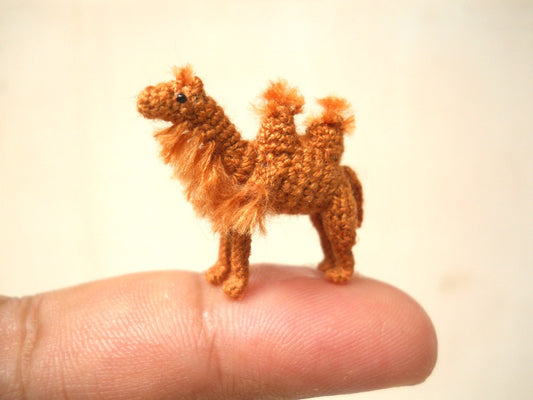 1 Inch Bactrian Camel Amigurumi - Micro Miniature Crochet Stuffed Animals - Made To Order